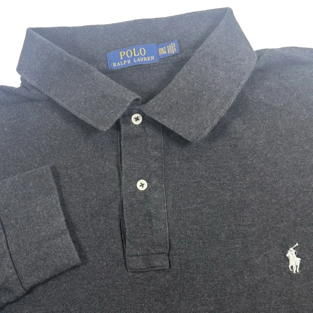Polo Ralph Lauren Polo Shirt Mens 2XLT Gray Long Sleeve Cotton Pique Preppy Pony